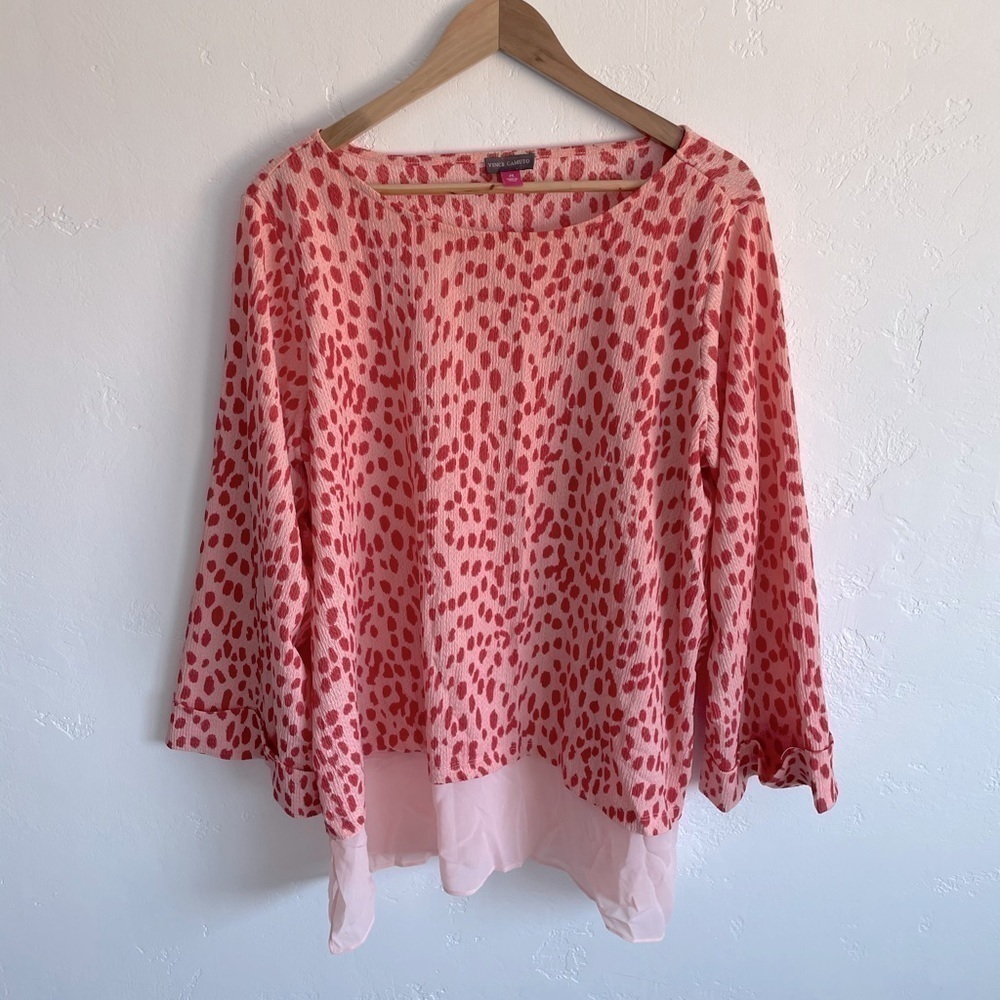Vince Camuto textured mixed media long sleeve animal print pink blouse 2X NWOT